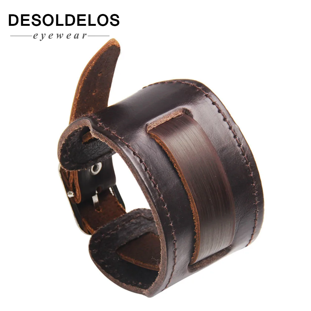 

2019 Cowboy Style Bracelet Black/brown Strap Double Wide Wrap Leather Bracelet Buckle Wristband Men Cuff Bracelets Punk Jewelry