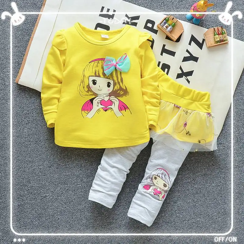 Baby Girl Clothes 2018 Cartoon Long Sleeved T-shirt Tops + Pants 2PCS Outfit Children Infant Clothing Kids Bebes Jogging Suits | Детская
