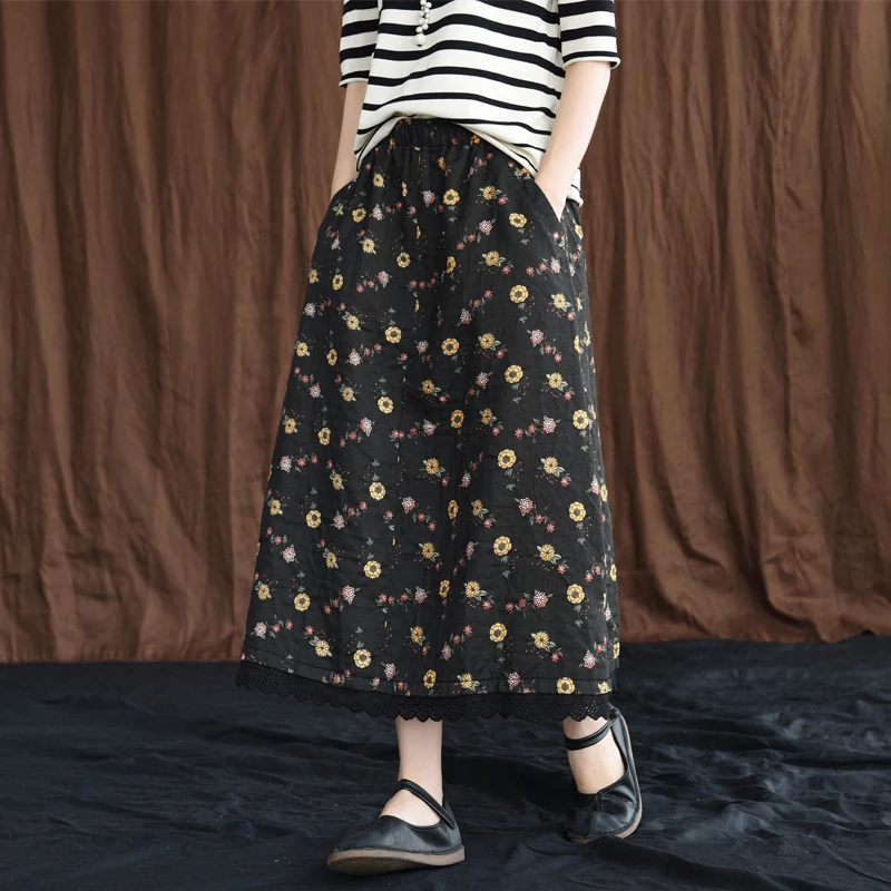 Летняя юбка ретро Женская эластичная талия свободная повседневная 2019 женская
