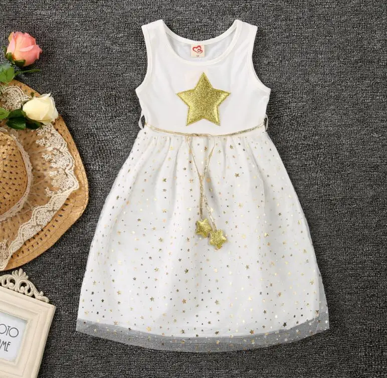 white gold star MERI AMMI/комплект детской одежды для девочек; платье без рукавов; вечерние платья-пачки со звездами для От 2 до 11 лет девочек; J515 - Цвет: white gold star