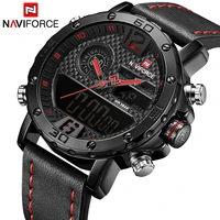 naviforce digital sports watches for men leather men fashion military waterproof clock luxury brand quartz wrist watch male 9134