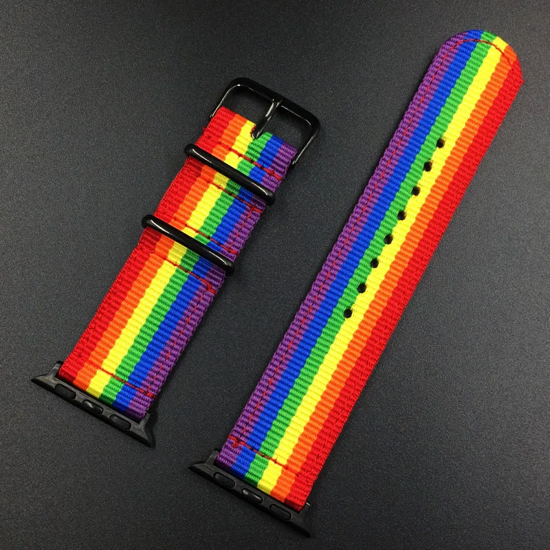 Тканый нейлоновый ремешок браслет Ремешки для наручных часов iWatch 1/2/3/4 для наручных часов Apple Watch 38-44 мм, Заводское производство, лента с диагностический разъём адаптер радужной расцветки
