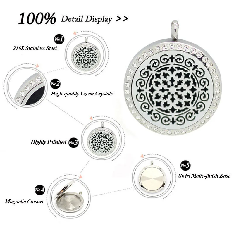 С цепочкой в подарок! Медальон для ароматерапии из нержавеющей стали 316L 25 мм 30