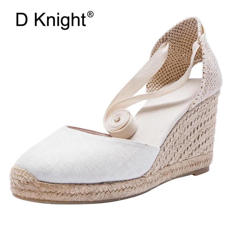 

Summer Women White Espadrille Wedge Platform Sandals Gladiator Fashion Lace Up High heels Wedges Espadrilles Shoes Ladies Sandal