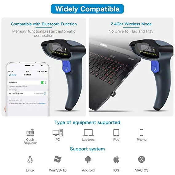 Беспроводной сканер штрих кода 2D QR 2 4G usb 0 Bluetooth 1D PDF417 матрица данных|Сканеры| |