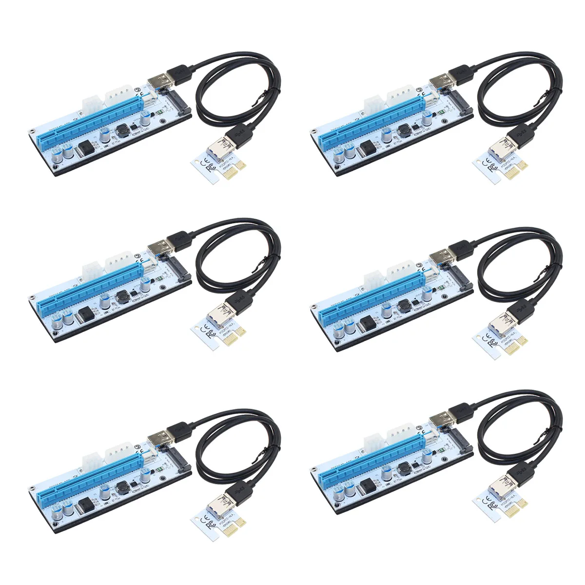 6 шт. VER008S 3 в 1 Molex 4Pin SATA 6PIN PCIE PCI E Express Riser Card 1x к 16x USB 0 кабель для майнинга Биткоин