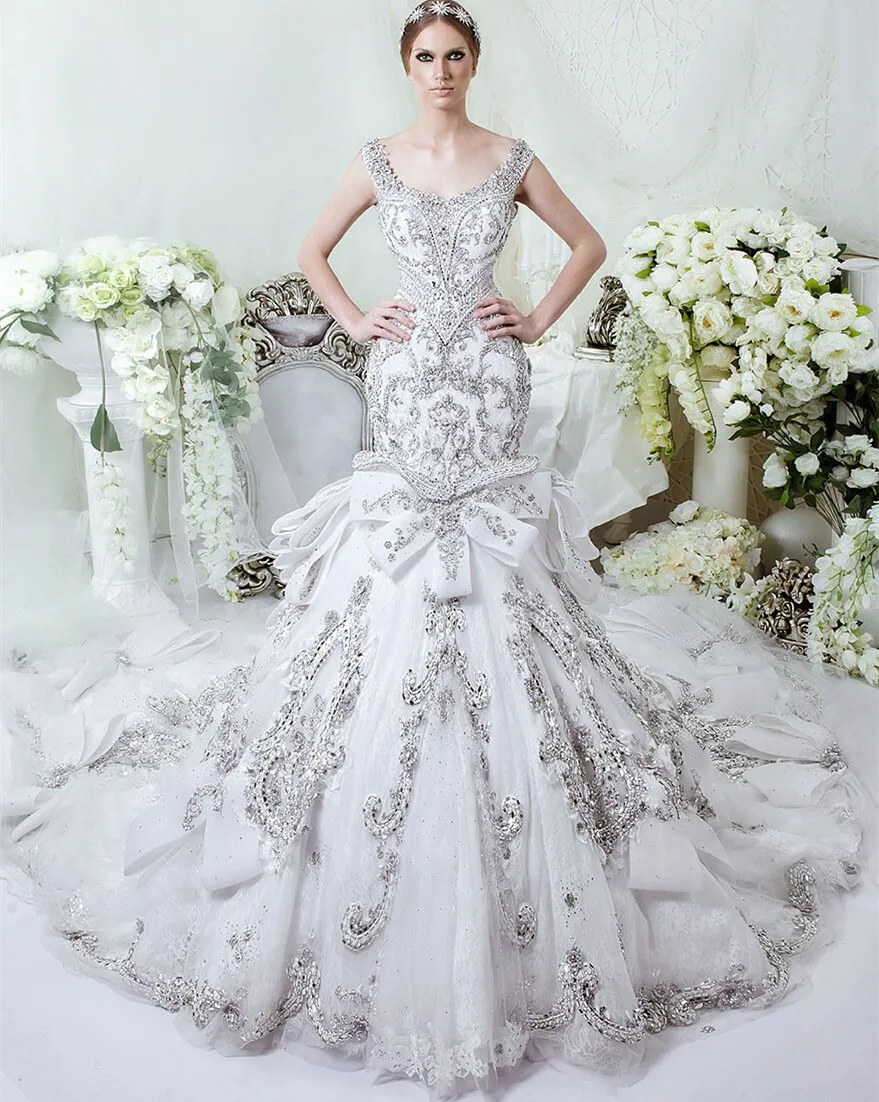 

Женское свадебное платье с юбкой годе, кружевное Привлекательное платье с большим шлейфом и открытой спиной, расшитое бисером, KB05, 2021