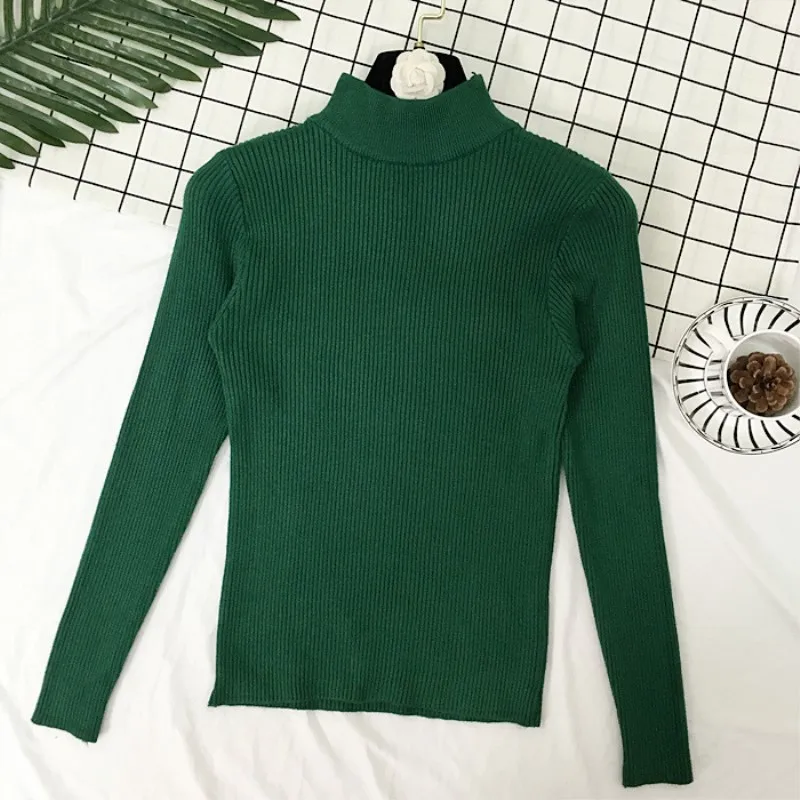 2019 Осенняя однотонная эластичная водолазка женские трикотажные пуловеры