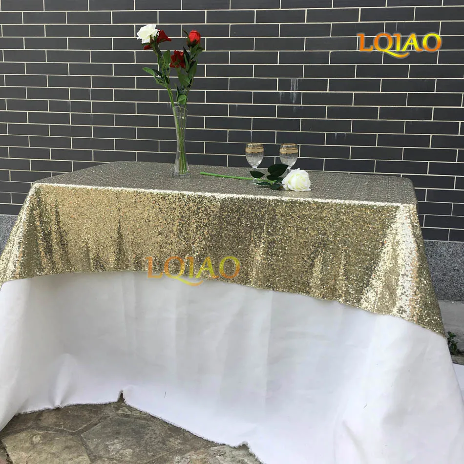 120x200 см прямоугольник ручной работы скатерти с пайетками ткани Обложка со стразами свадебная скатерть стол вечерние Новогоднее украшение-бирюзовый - Цвет: Light Gold