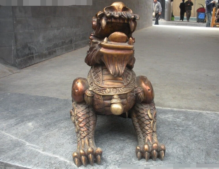 Китай Огромный Королевский Чистый красный Бронзовый Foo Собаки Лев Дракон kylin
