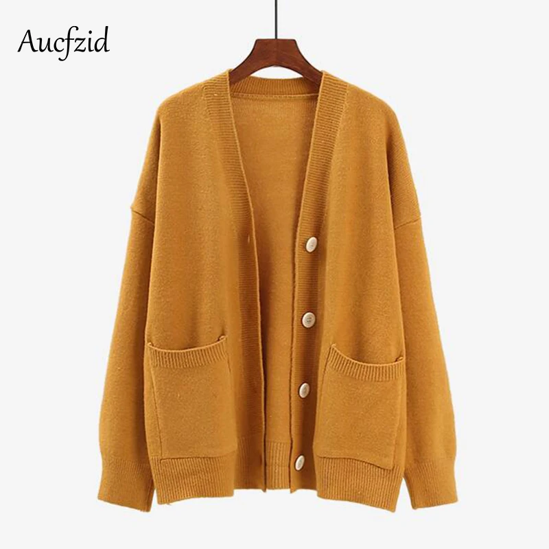 Aucfzid Autumn Cardigan Sweater Women Slim Casual Knitted Winter Pocket Long Sleeve Oversize Coat A234 |