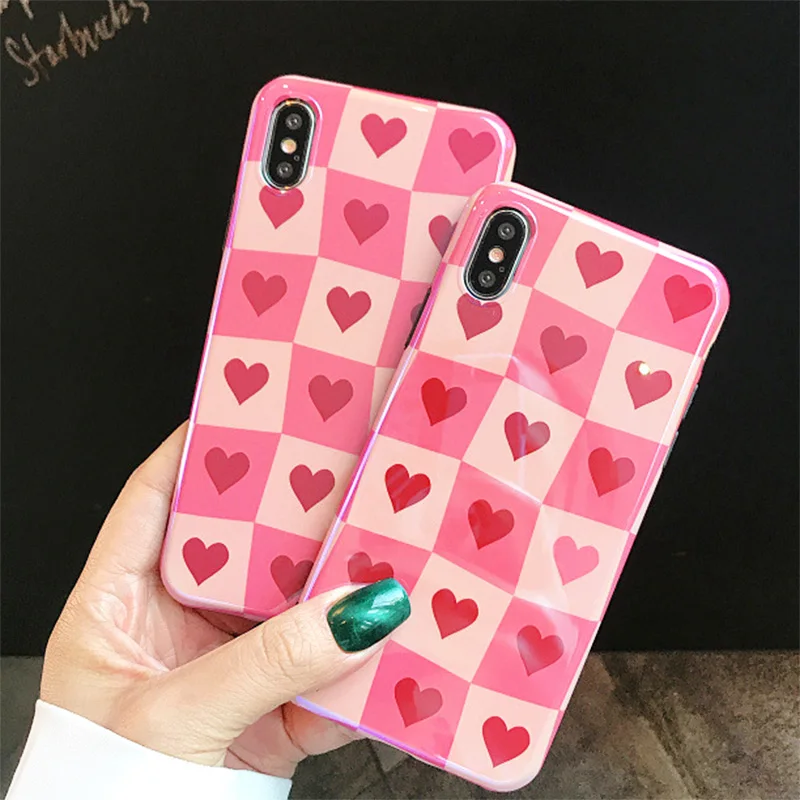 Cute Pink Heart Pattern IMD Soft TPU Phone Cover Back Case for Apple iPhone XR XS Max X 8 7 Plus 6 6S | Мобильные телефоны и