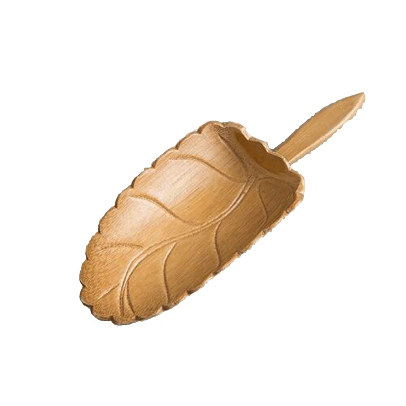 Винтажная чайная ложка в форме листа Бамбуковая чайный набор из натурального