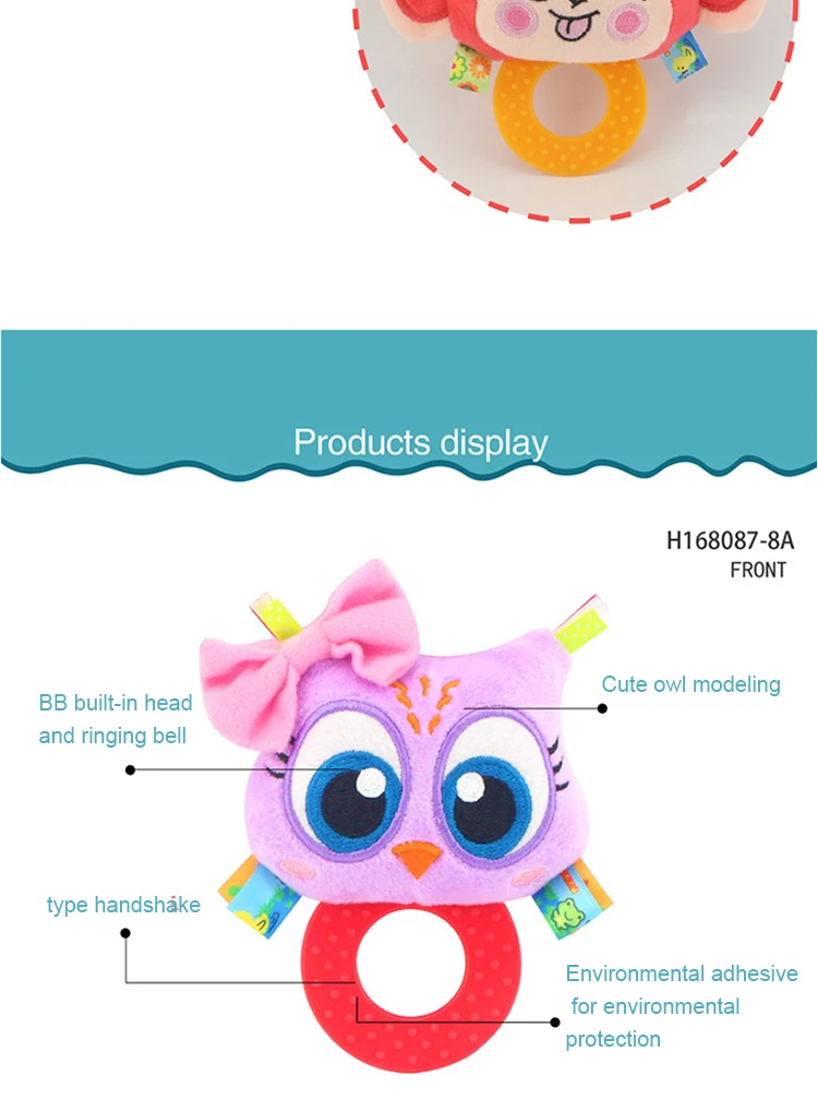 Baby Infant Plush Rattle Stuffed Toy Hand Grasp Teethers Cute Animal Handbell Ring Newborns Early Development Boys Girls Gift