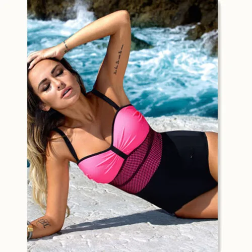 

Summer Women Casual Swimsuits 2019 New Sexy Women V-Neck Patchwork Push-up Padded One Piece Swimsuits