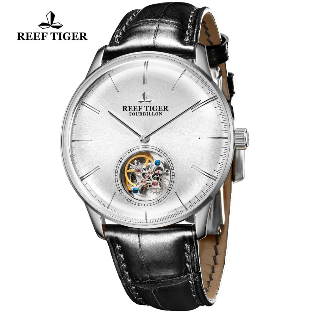 Reef Tiger/RT Tourbillon автоматические часы мужские брендовые механические часы водонепроницаемые с кожаным ремешком деловые часы RGA1930