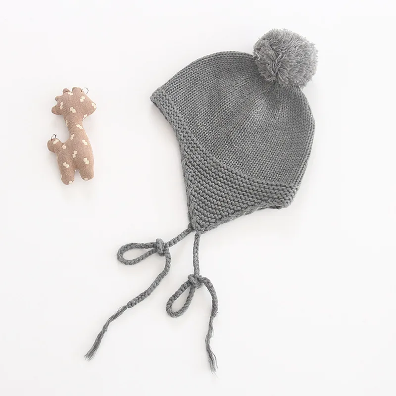 sweater Baby Hat Boy Knitted Lovely Wool Ball Cap And Girl Pure Cotton Soft Go Out To Tie Rope | Детская одежда и обувь