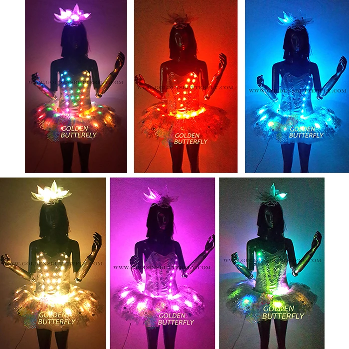LED Clothing Glowing Dress Fashion Luminous Headdress Talent Show Women Clothes Ballroom Mechanical Dance Accessories | Тематическая