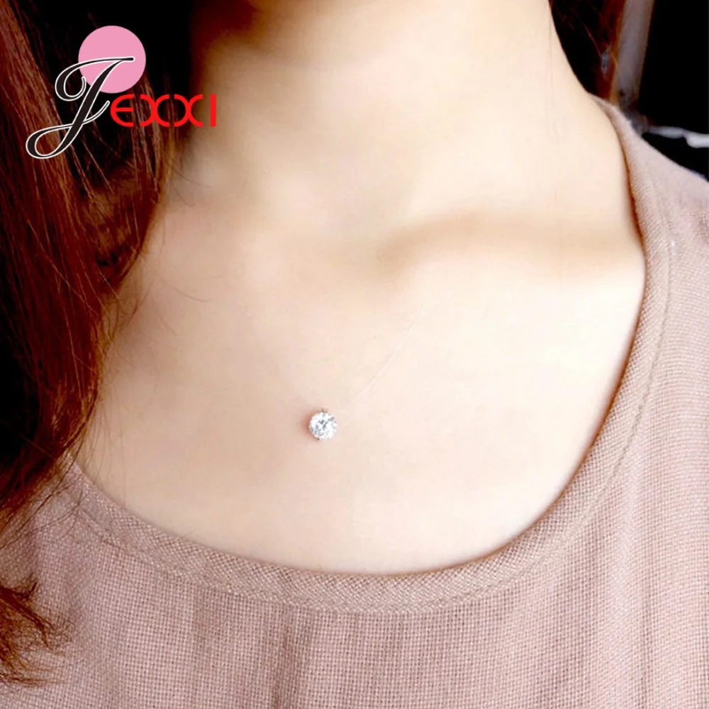 

8 Colours Shiny Rhinestone Female Transparent Fishing Line Necklace Silver Invisible Chain Necklace Women Necklace