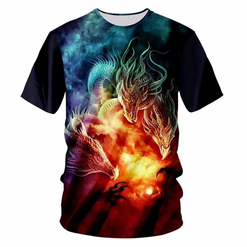 UJWI Galaxy Space футболки для мужчин с крутым принтом животных дракона 3D Футболка