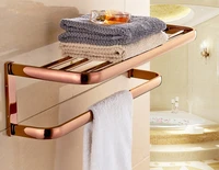 wall mounted polished rose red gold color brass bathroom large towel rail towel bar holder shelf bathroom accessory mba865