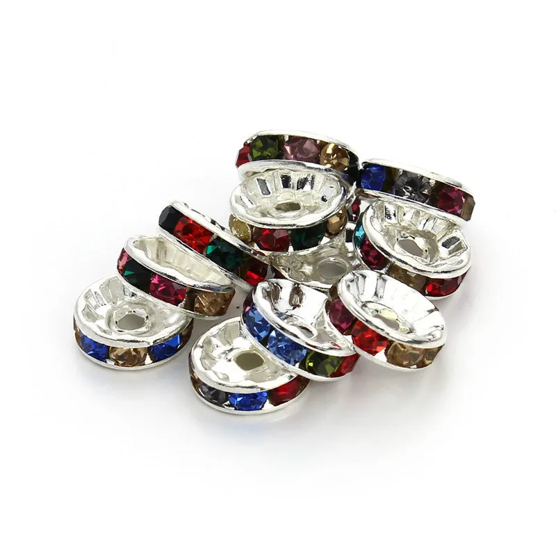 50 шт./лот 4/6/8/10/12 мм золото/серебро Цвет Crystal Rhinestone Rondelle бусы свободные шарики