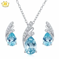 hutang stone jewelry sets natural gemstone sky blue topaz 925 sterling silver wing fine fashion jewelry for womens gift new