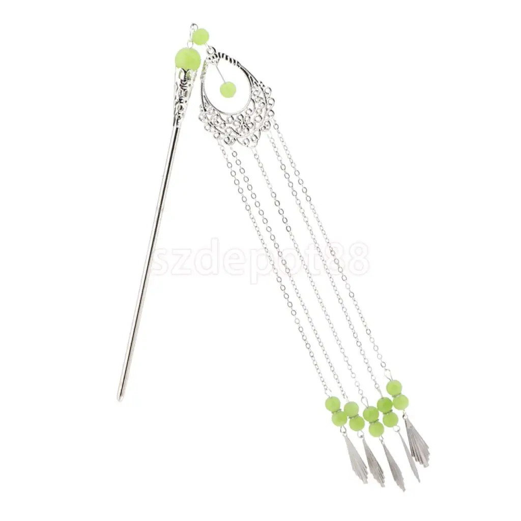 Винтажная Китайская традиционная палочка для волос TASSEL шаль булавка женский аксессуар для волос - Цвет: Light Green