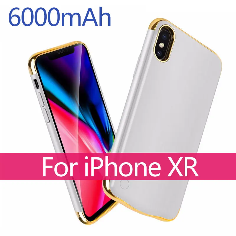 XR Silver Батарея чехол для iPhone X XR XS xsmax 5500/6000 мА/ч, внешняя Батарея Зарядное устройство чехол резервного копирования Мощность банк Портативный Мощность зарядный чехол - Цвет: XR Silver