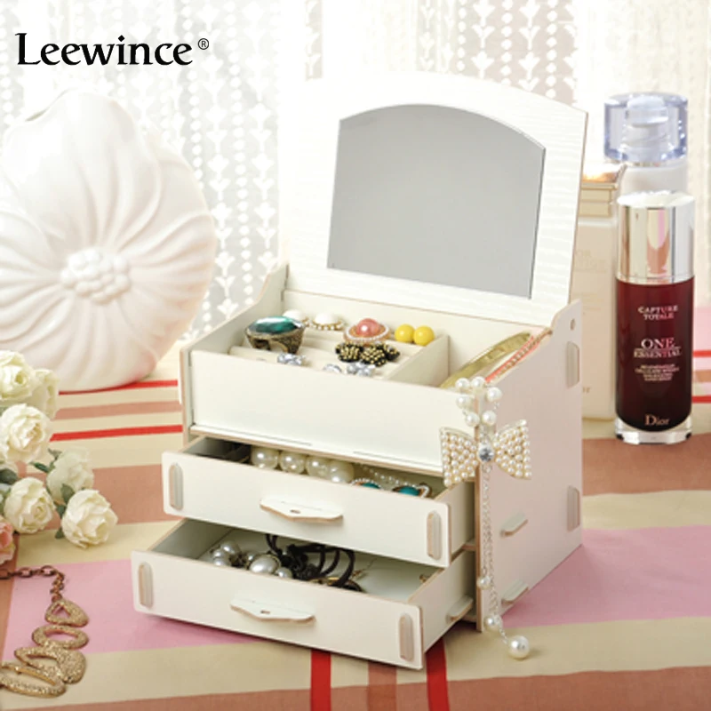 Leewince DIY Ювелирные Изделия окно с деревянной складной крышки коробки зеркалом|diy