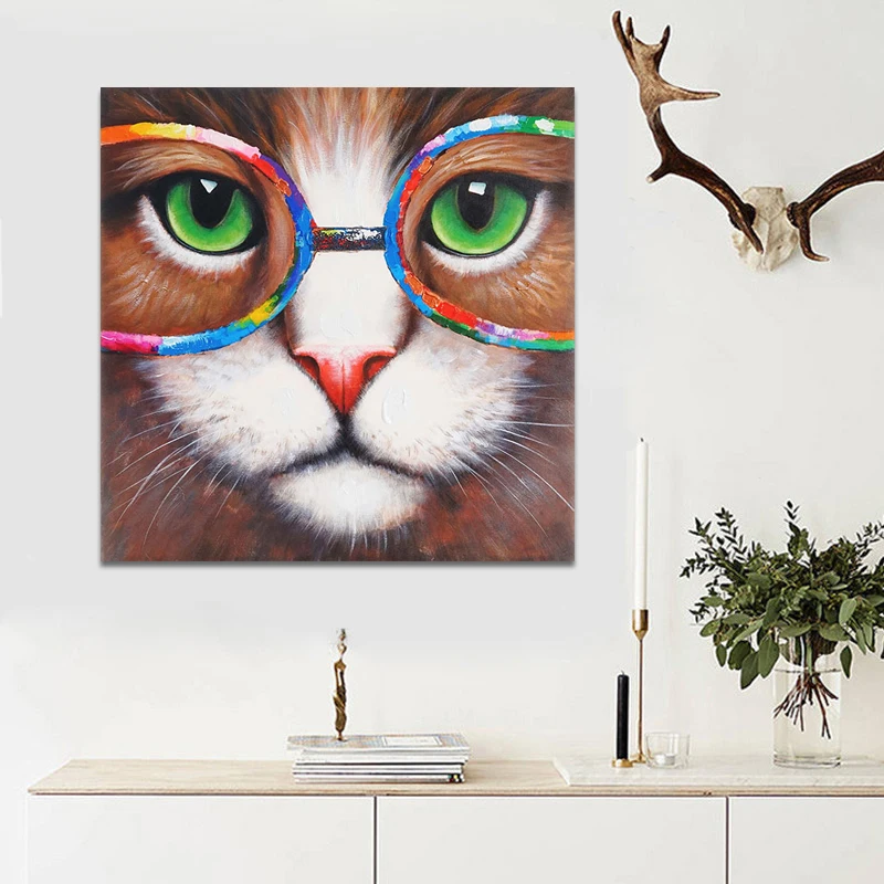 Abstract Art Posters and Prints Wall Canvas Painting Cool Cat Wearing Glasses Decorative Pictures for Living Room Home Decor | Дом и сад