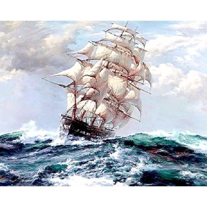 Ship Sailing Diy Painting By Numbers Abstract Ocean Oil On Canvas Cuadros Decoracion Acrylic Wall Picture For Room | Дом и сад