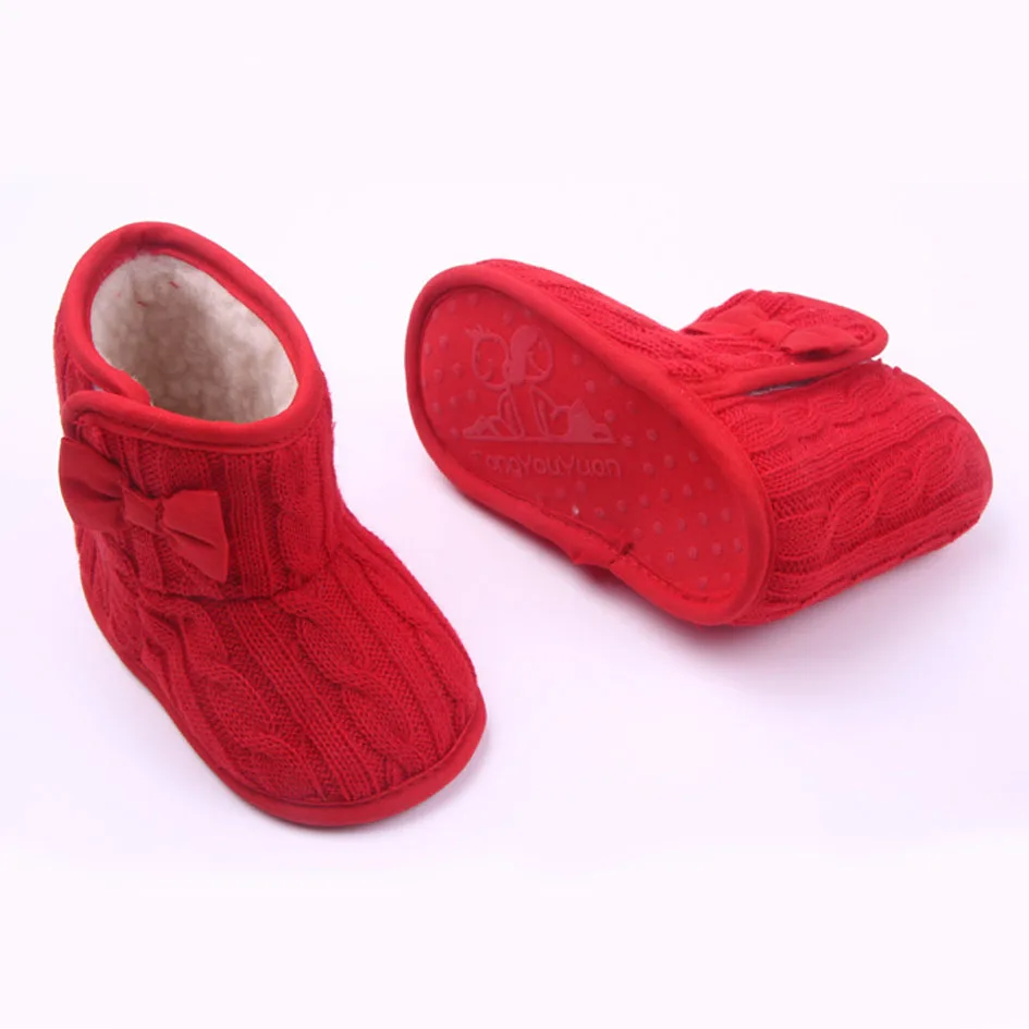 2017 Осень Зима Новорожденных Девочек Снег Сапоги Вязаные Baby Shoes мягкой Подошвой