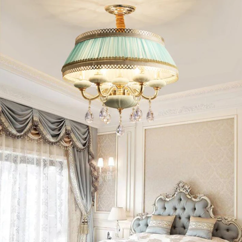European style LED ceramic Pendant Lights creative drop lighting vintage living room bedroom Light with fabric lampshade | Освещение