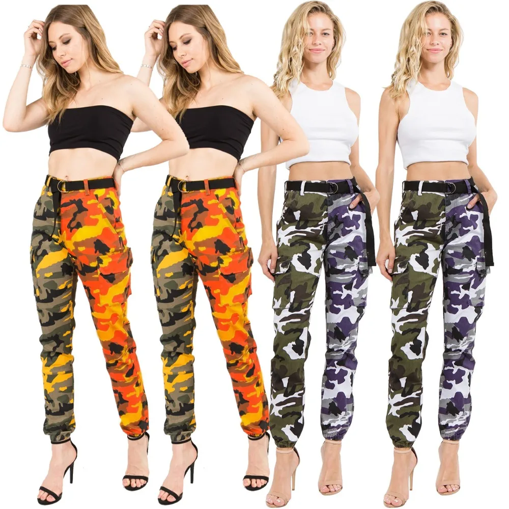 Зима КОНТРАСТ Цвет камуфляжным принтом пуговицы джинсовые брюки Повседневное