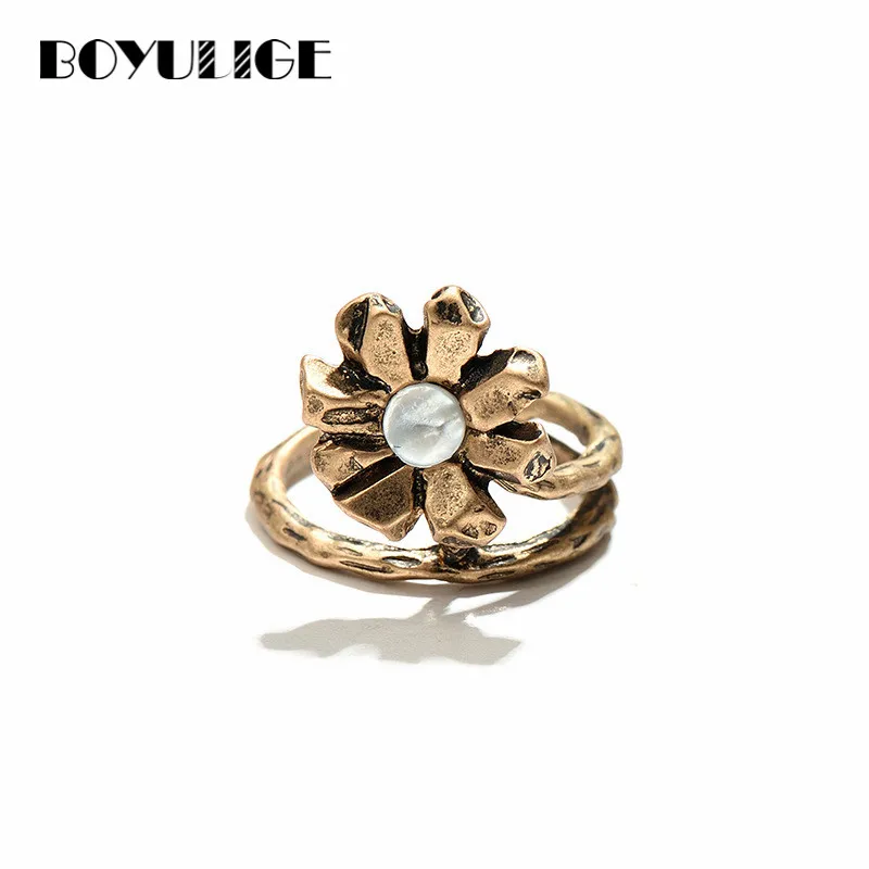R24Oldgold BOYULIGE Лидер продаж старинные товары в форме цветка кольца ракушки для женщин и девочек обручальное винтажное свадебное изготовление под заказ дропшиппинг - Цвет основного камня: R24Oldgold
