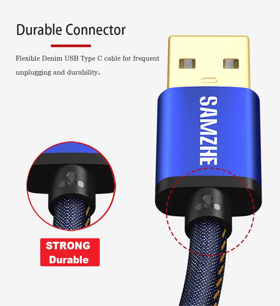 SAMZHE USB 2,0 Тип usb C кабель джинсы ткань 5V 2A кабель для быстрой зарядки из джинсовой ткани плетеный телефонный кабель для зарядки и передачи данных для Xiaomi huawei Letv samsung