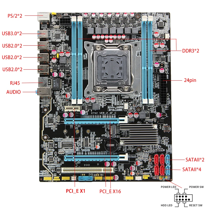 X79 материнская плата LGA 2011 слот PCI-E16X M.2 поддерживает память ECC Reg и процессор Ксеон E5 SATA3 USB2.0 4DDR3