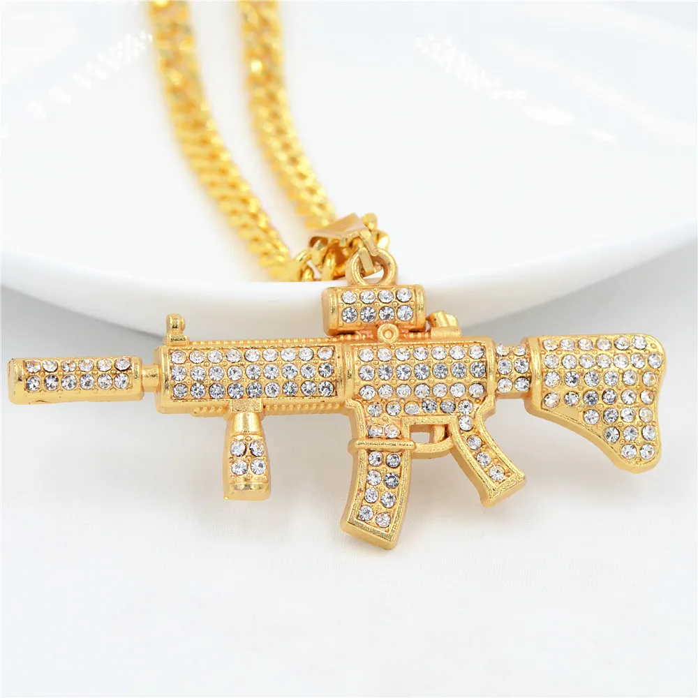 Ожерелье с подвеской Uodesign в стиле хип хоп bling стразы M4 форме карбина длиной 75