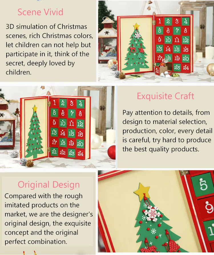 19.5*30cm Christmas Advent Calendar Lovely Creative Book Shape DIY Desktop Decoration Present 24 Small Pendant Free