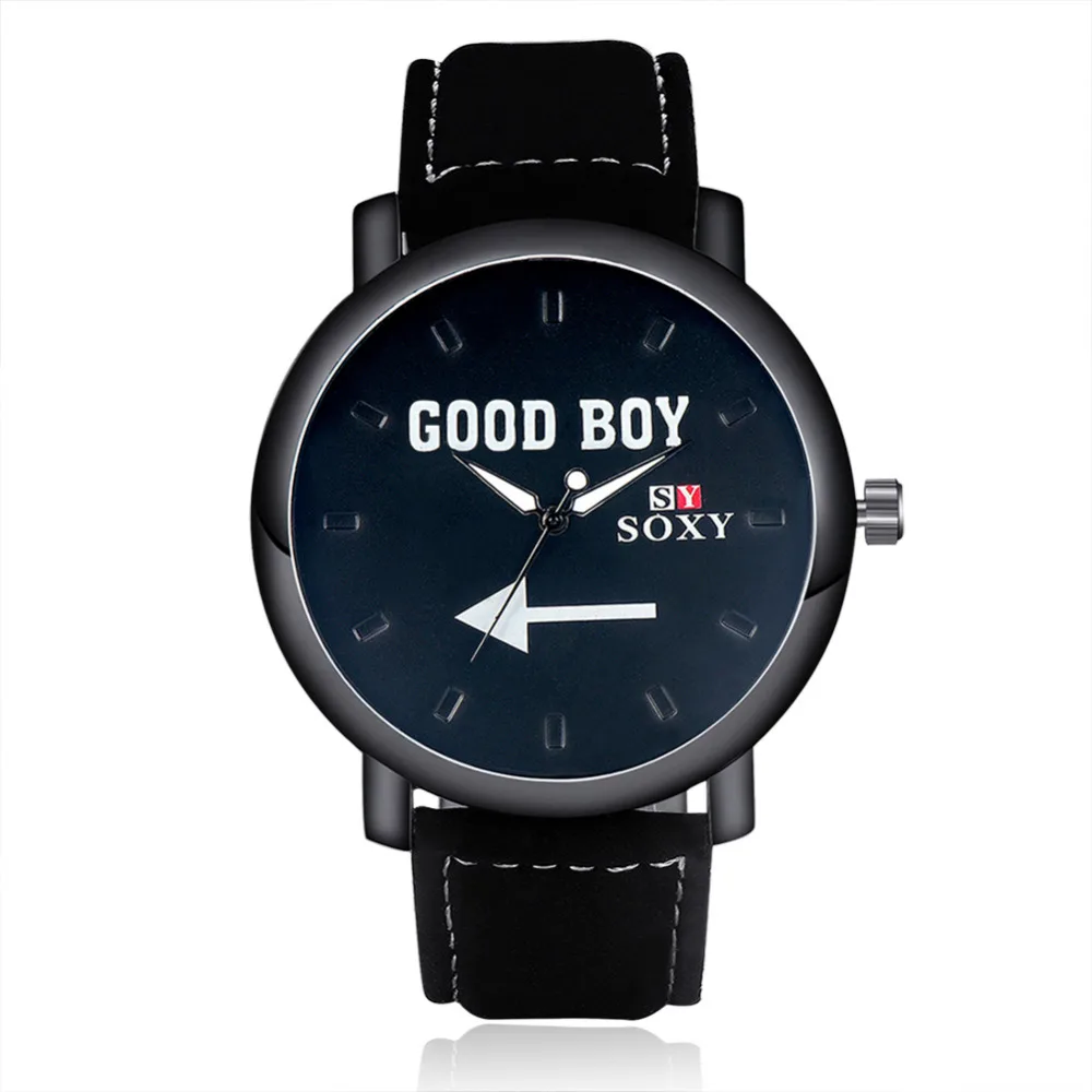 

New Fashion leather Watch Soxy Relojes Quartz Watch Brief Printed"GOOD BOY"Watch Round Dial Clock Masculino Wristwatch
