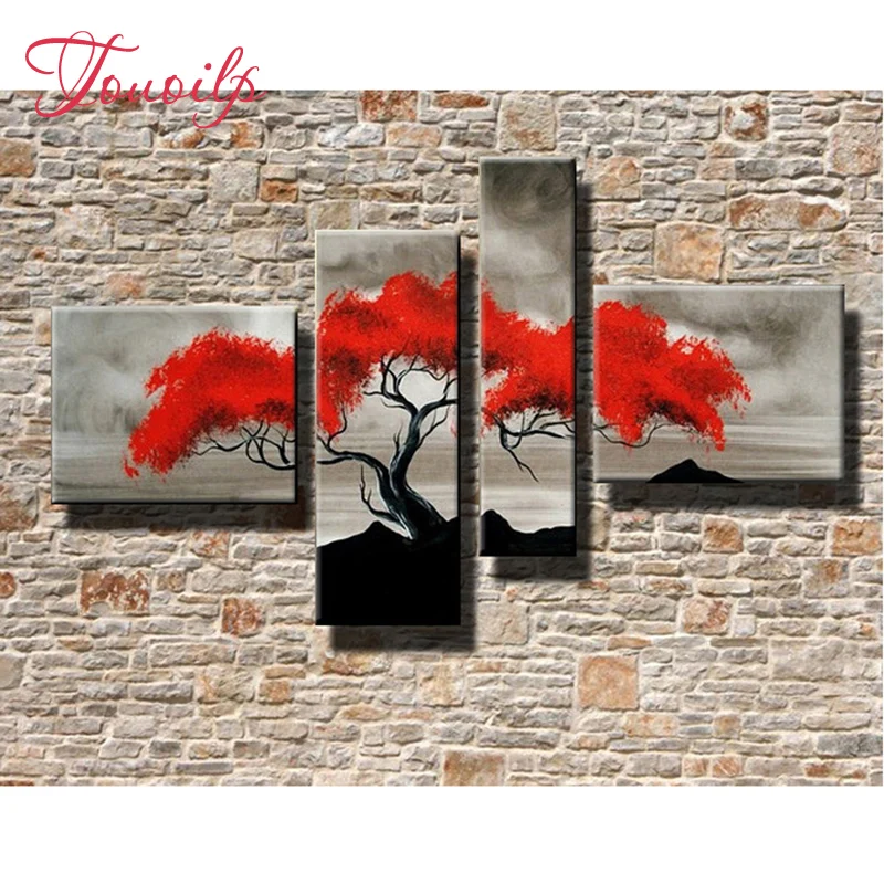 

4 pcs/set,Diamond Embroidery red Tree scenery,DIY Diamond Painting Cross Stitch Picture Rhinestones Full Square Diamond Mosaic