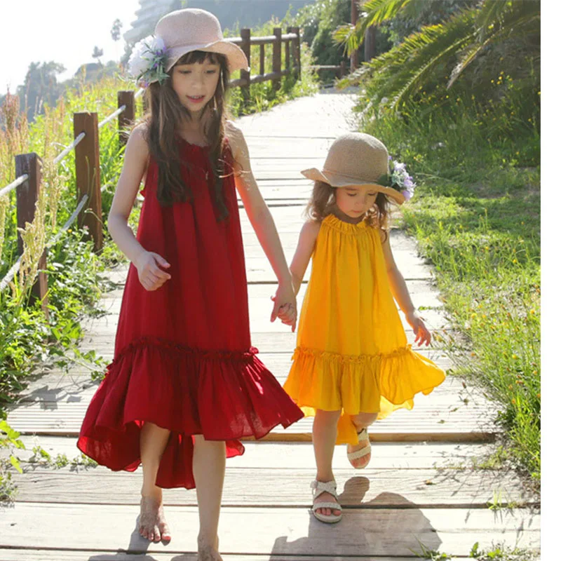 Платье для девочек длинное красное с шифоновыми оборками | Детская одежда и обувь