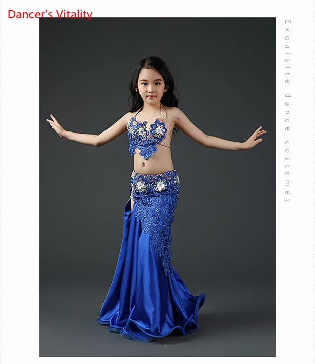 Роскошные Модальные+ Кружева Высокого Качества Костюмы Bellydance Kid Девушки Производительность Танец Живота Горный Хрусталь Бюстгальтер Топ+ юбка 2 шт. / Компл
