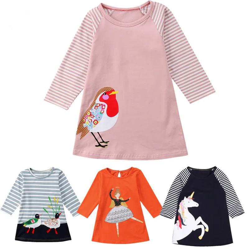 2021 spring European and American children's clothing gilrs princess long sleeve print dress kids cartoon cotoon clothes | Детская