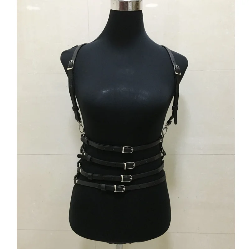 Fashion Punk Harajuku 4 straps harness Faux leather waist belt pin buckled suspenders Belt for Women