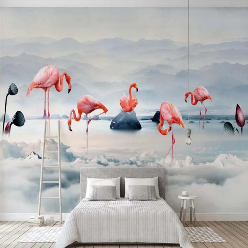 

3D Printed Misty Cloud Flamingos Wallpaper Mural Art Wall Decal HD Photo Wall Paper Papel De Parede Animal Wallpapers Murals