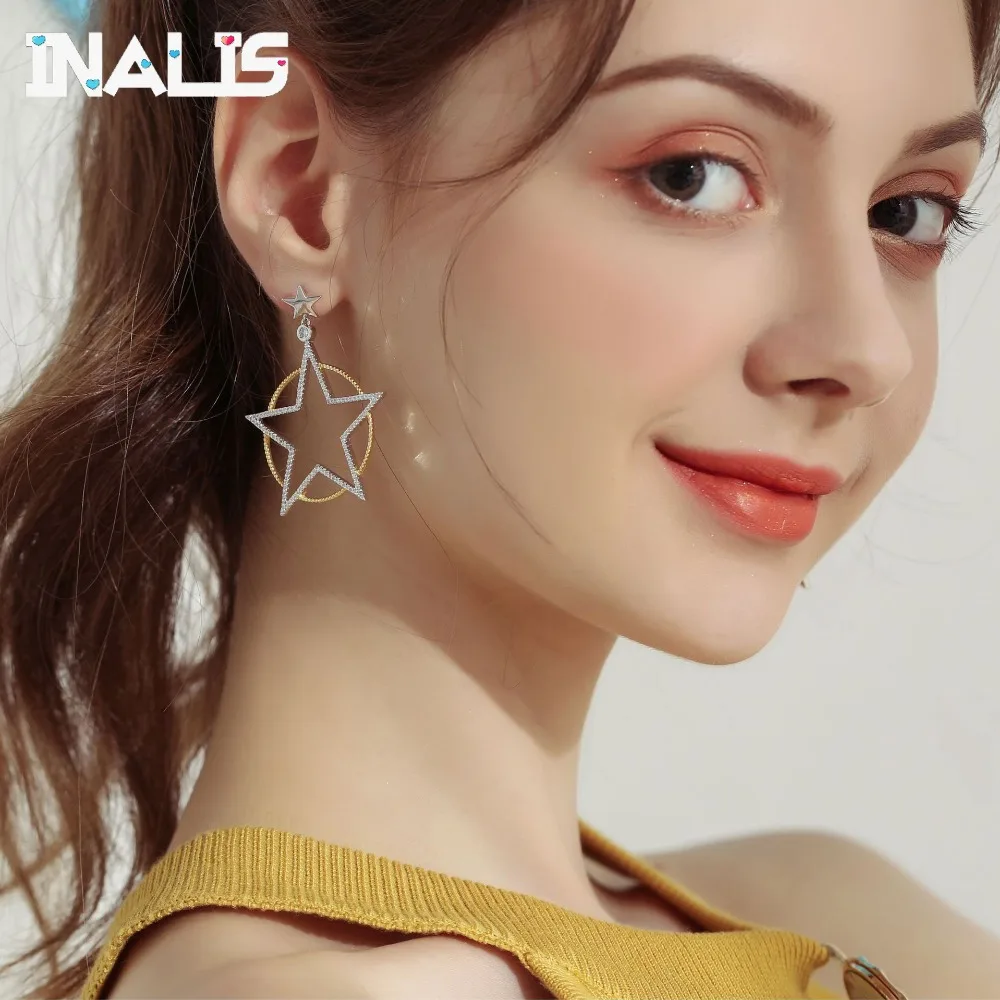 INALIS новые крупные серьги с подвесками 925 Серебряное украшенное мозаичное сияющее