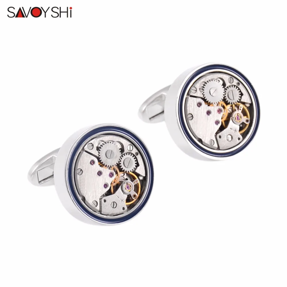 SAVOYSHI модные запонки для мужской рубашки Высокое качество круглый псевдо антикварные часы движение запонки серебро Цвет ювелирный бренд