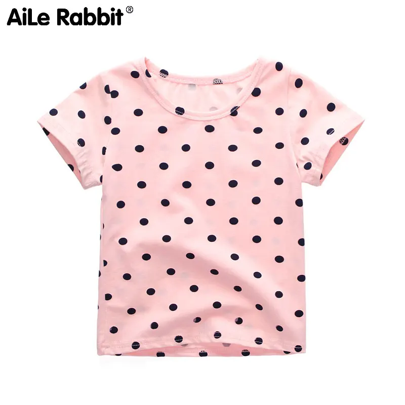 AiLe Rabbit/Летняя Детская Хлопковая футболка в горошек с коротким рукавом для